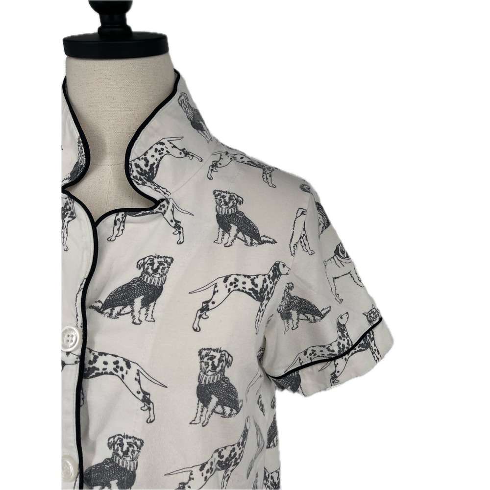 Bed Head Pajama Top ONLY Black and White Short Sleeve Button Front Dogs Size XS - Picture 5 of 9